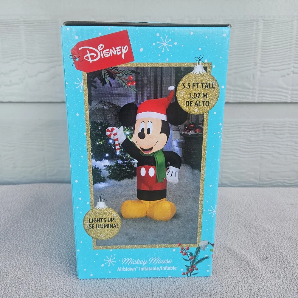Gemmy Mickey Mouse LED Light Up Inflatable 3.5ft Christmas Disney Candy Cane